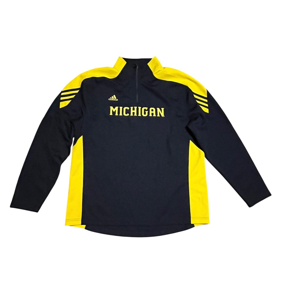 Adidas Michigan Wolverines Mens Quarter Zip Pullover‎ Navy Blue Maize Large